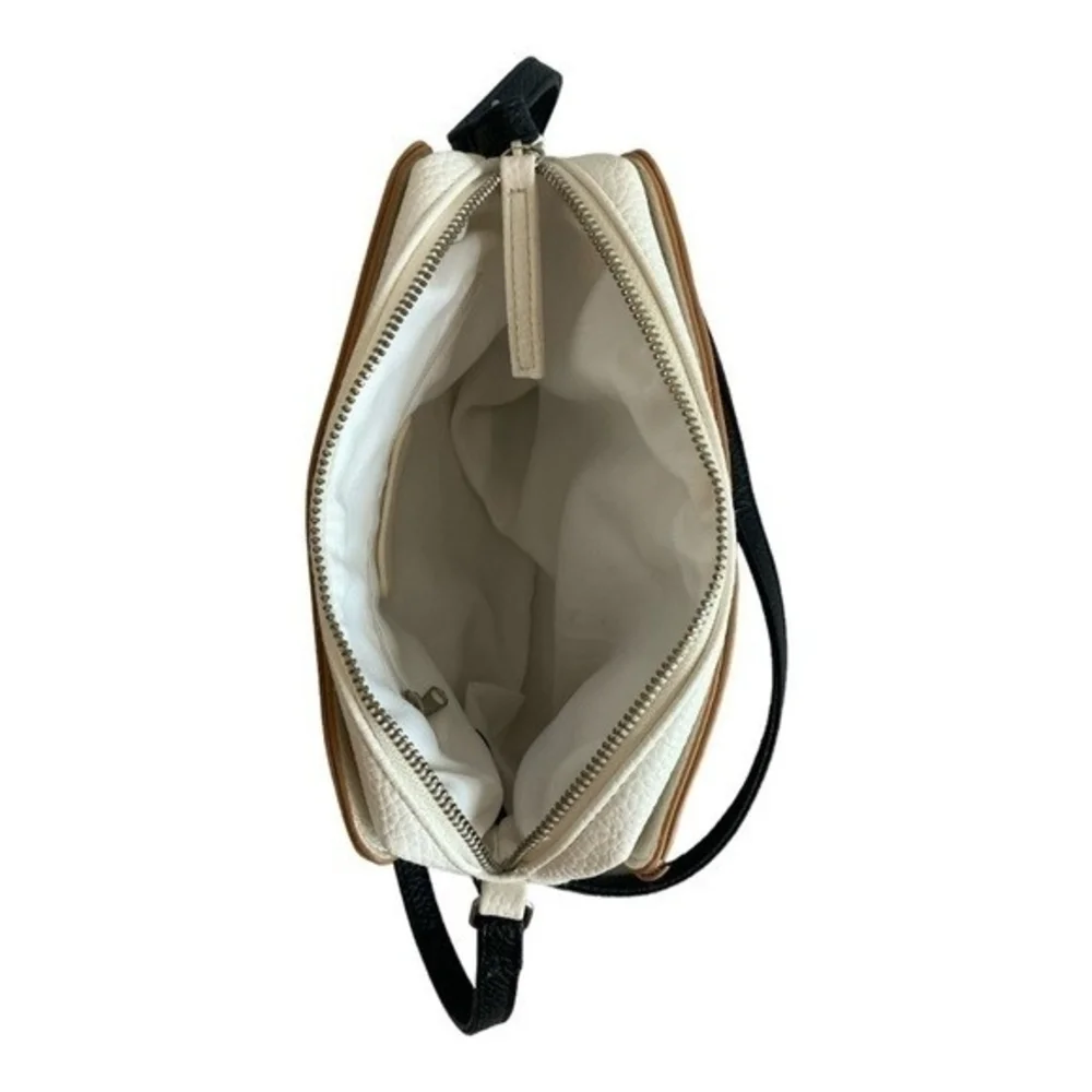 Nautica Colorblock PU Leather Canvas Crossbody Bag White Tan Black